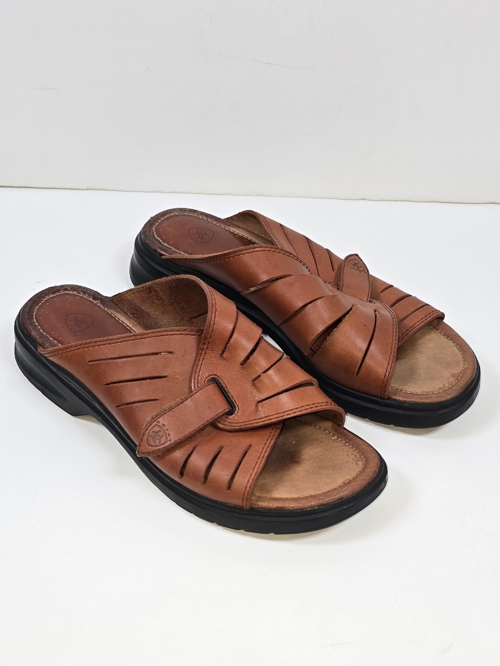 Ariat Women's Brown Leather Slide Sandals Adjustable Strap Sz 9 Comfort Western